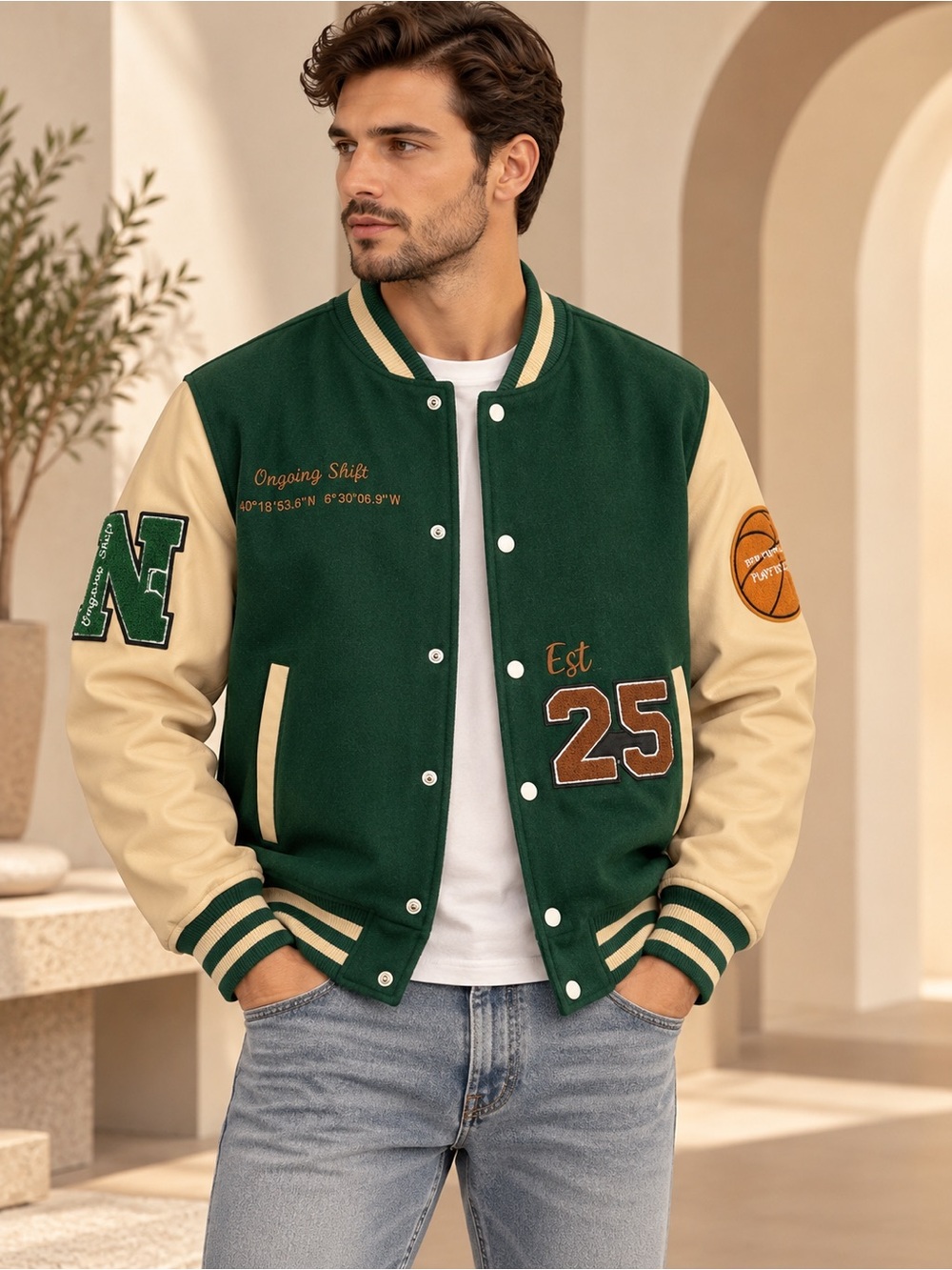 “Luxury men’s fashion photoshoot featuring a professional model wearing the exa